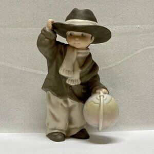 Vintage Enesco 1995 Kim Anderson Bisque Figurine Boy‎ + Globe #175293 EUC